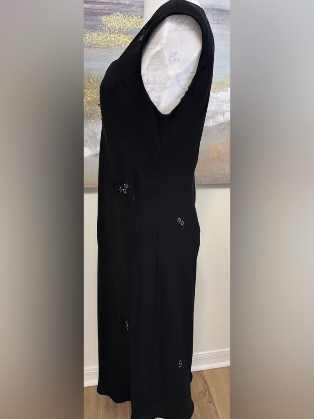 JONES NEW YORK Square neck, Cap Sleeves, Beaded, Fully Lined Dress, Black - Picture 7 of 13